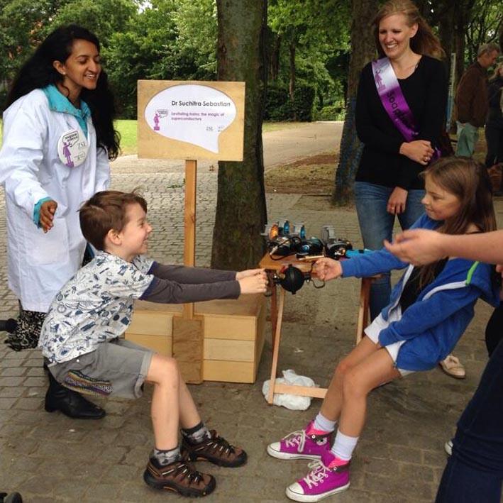 Dr. Suchitra Sebastian explains the magic of superconductivity at Soapbox Science event